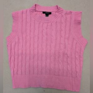 Forever 21 Pink Crop Cable Knit Sweater Vest 100% Cotton Size Small
